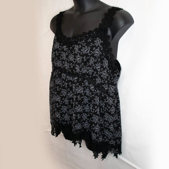 NEW Apt 9 Floral Babydoll Tank Top Women 22W Black Lace Trim Whimsigoth QQ15X - Picture 2 of 5